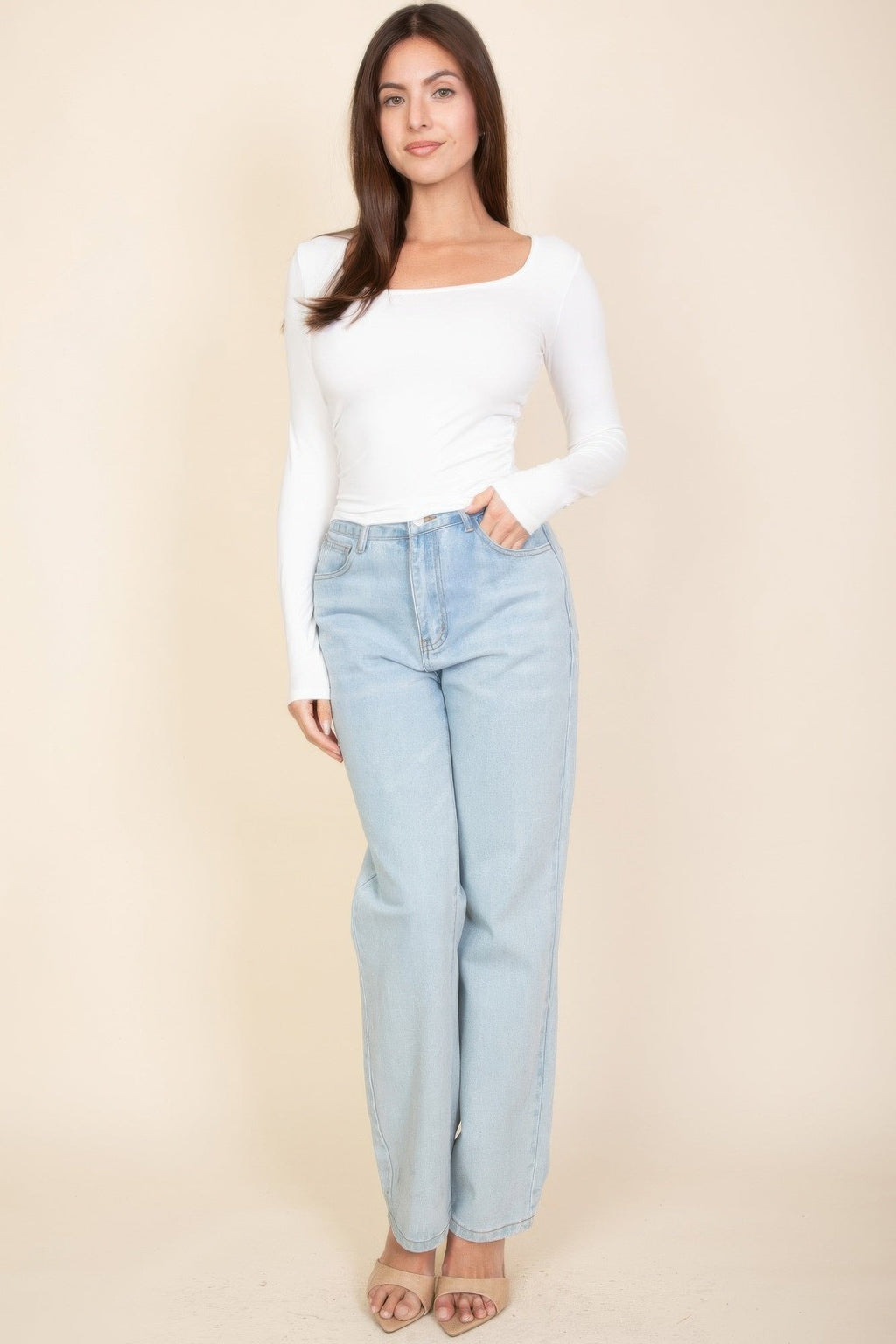 Basic Long Sleeve Square Neck Top