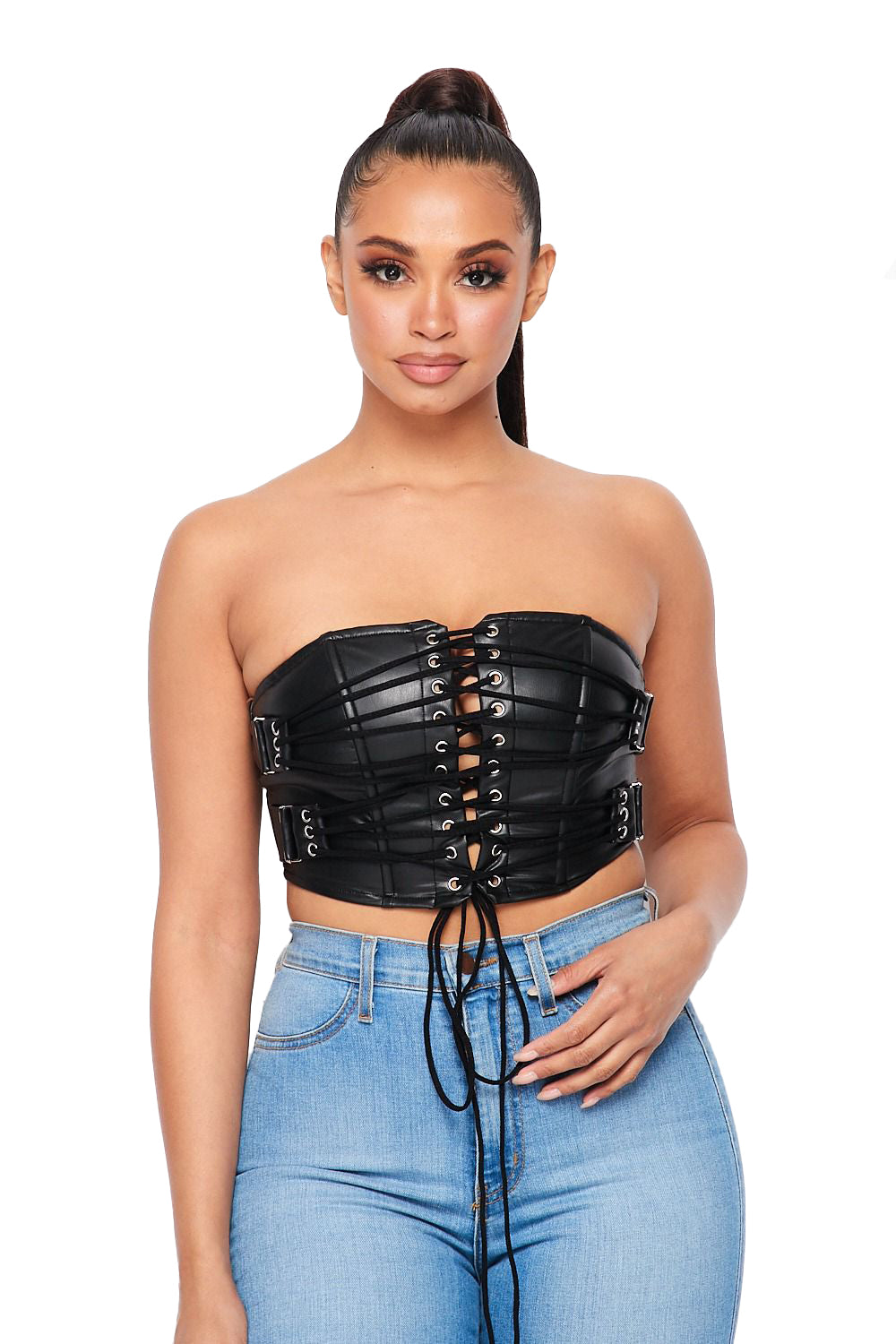 Ashley Vegan Leather Lace Up Tube Top
