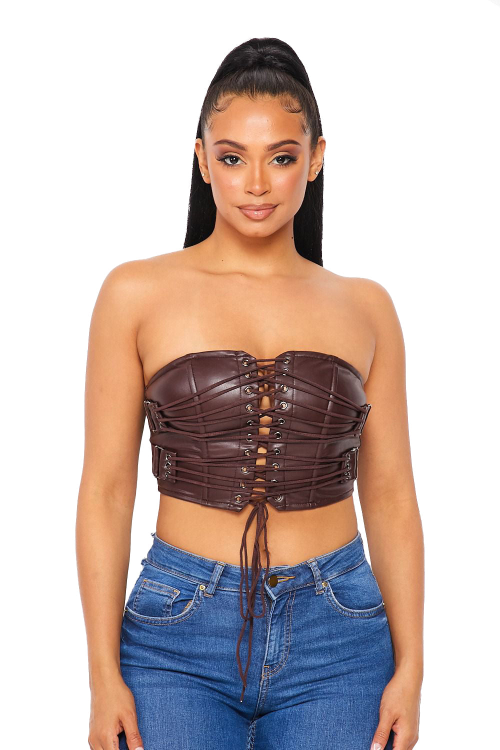 Ashley Vegan Leather Lace Up Tube Top