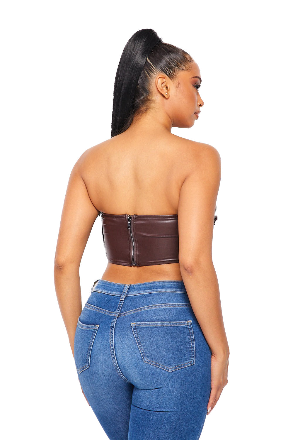 Ashley Vegan Leather Lace Up Tube Top