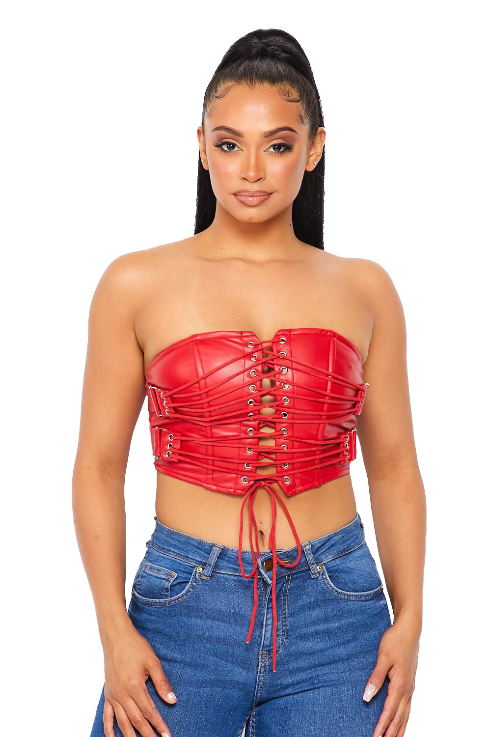 Ashley Vegan Leather Lace Up Tube Top