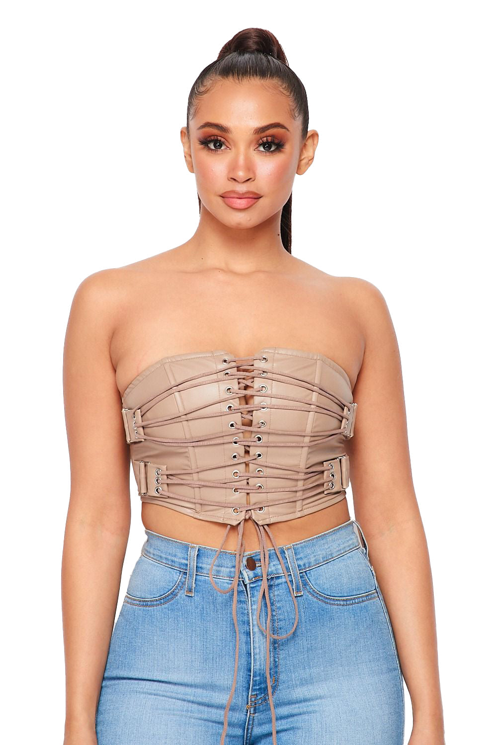 Ashley Vegan Leather Lace Up Tube Top
